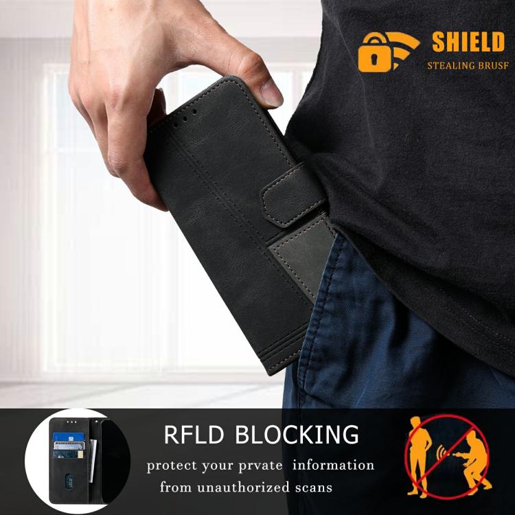 Funda de Cuero Ttudrch para iPhone 16E con Empalme de Líneas en Relieve (Negra)