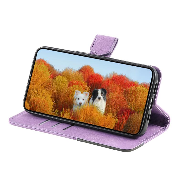 Funda de Cuero Ttudrch para iPhone 16E Empalme de Líneas En Relieve (Morado)