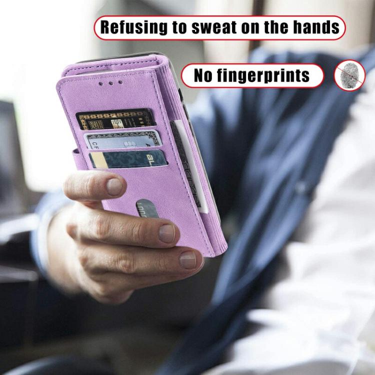 Funda de Cuero Ttudrch para iPhone 16E Empalme de Líneas En Relieve (Morado)
