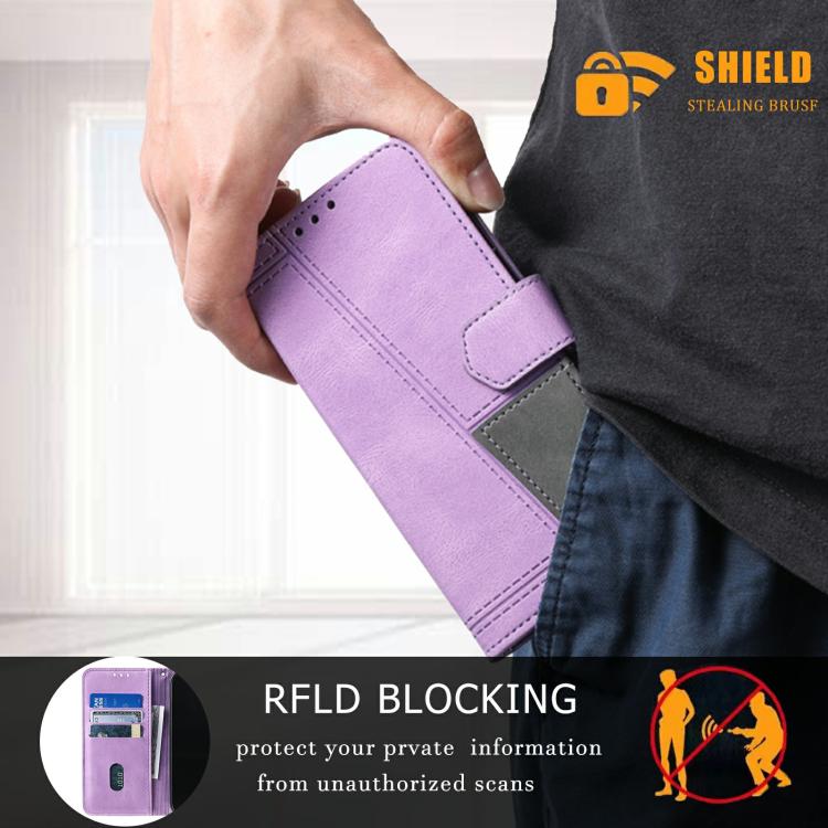 Funda de Cuero Ttudrch para iPhone 16E Empalme de Líneas En Relieve (Morado)