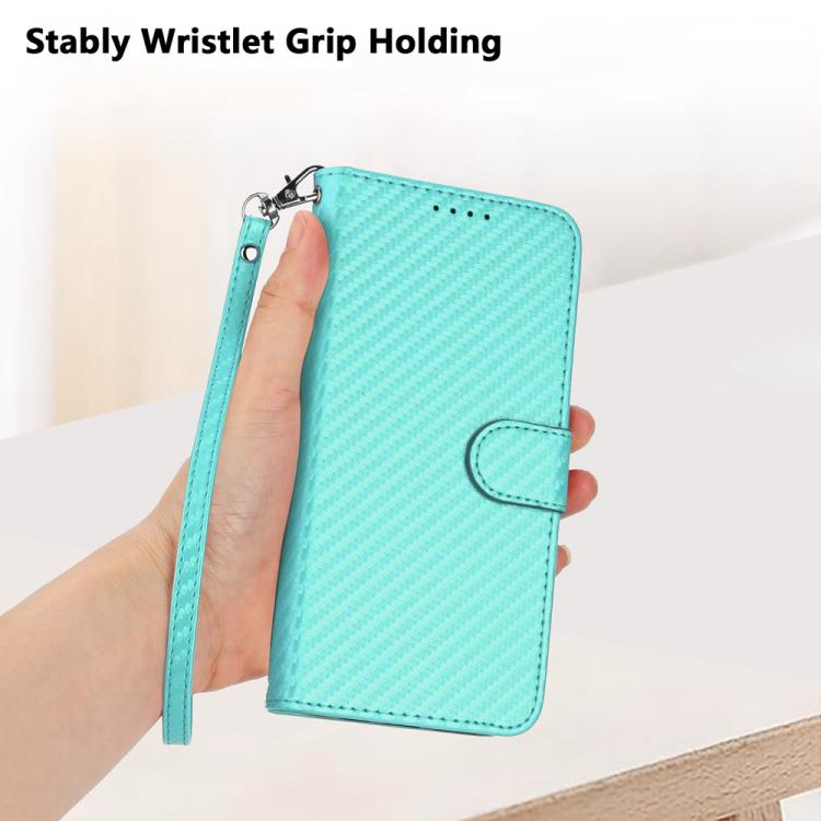 Funda de Cuero con Hebilla de Fibra de Carbono para Teléfono Itel A48 Yx0070 con Cordón (Azul Claro)