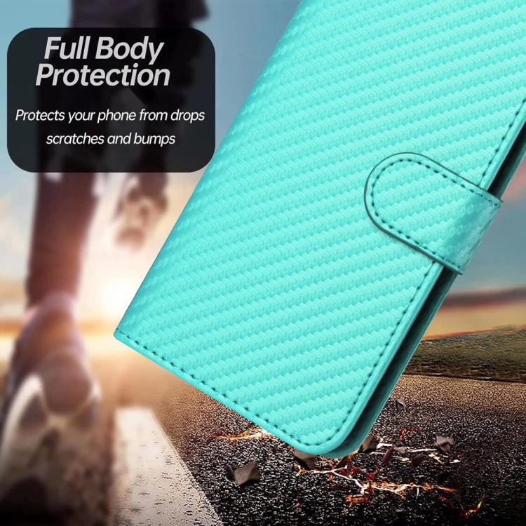 Funda de Cuero con Hebilla de Fibra de Carbono para Teléfono Itel A48 Yx0070 con Cordón (Azul Claro)
