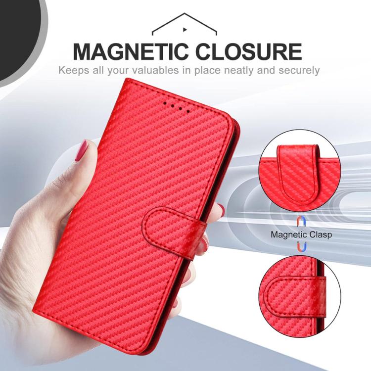 Funda de Cuero con Hebilla de Fibra de Carbono para Teléfono Itel A50C Yx0070 con Cordón (Rojo)