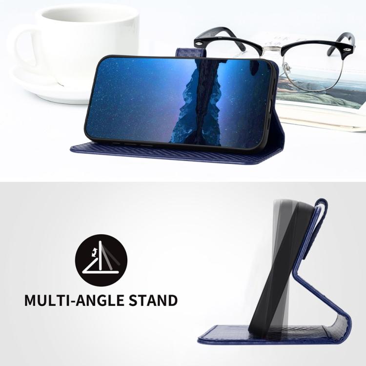 Funda de Cuero con Hebilla de Fibra de Carbono para Teléfono Itel A50C Yx0070 con Cordón (Azul)