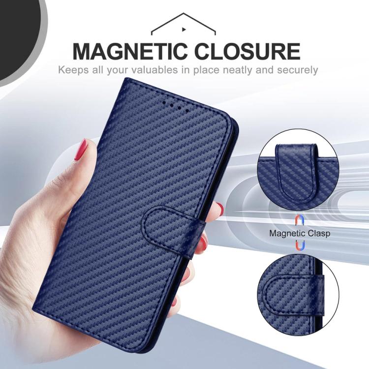 Funda de Cuero con Hebilla de Fibra de Carbono para Teléfono Itel A50C Yx0070 con Cordón (Azul)