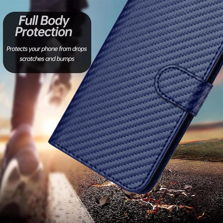 Funda de Cuero con Hebilla de Fibra de Carbono para Teléfono Itel A50C Yx0070 con Cordón (Azul)