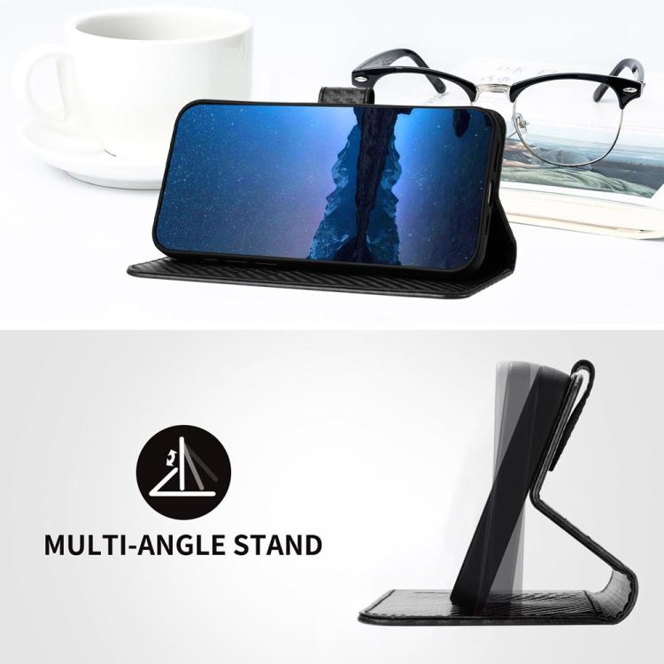 Funda de Cuero con Hebilla de Fibra de Carbono para Teléfono Itel S25 Yx0070 con Cordón (Negro)