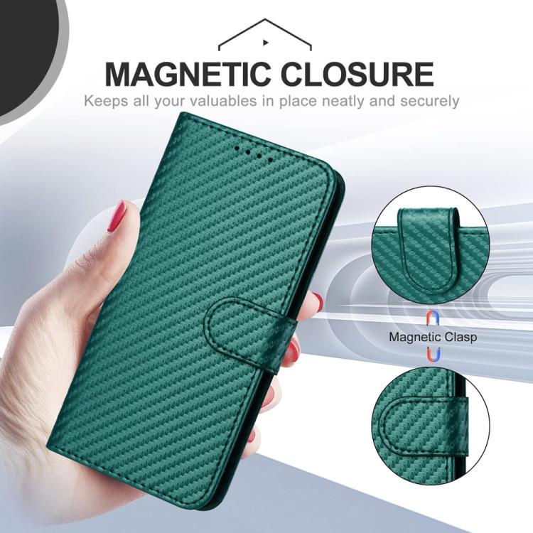 Funda de Cuero con Hebilla de Fibra de Carbono para Teléfono Itel S25 Ultra Yx0070 con Cordón (Verde Oscuro)