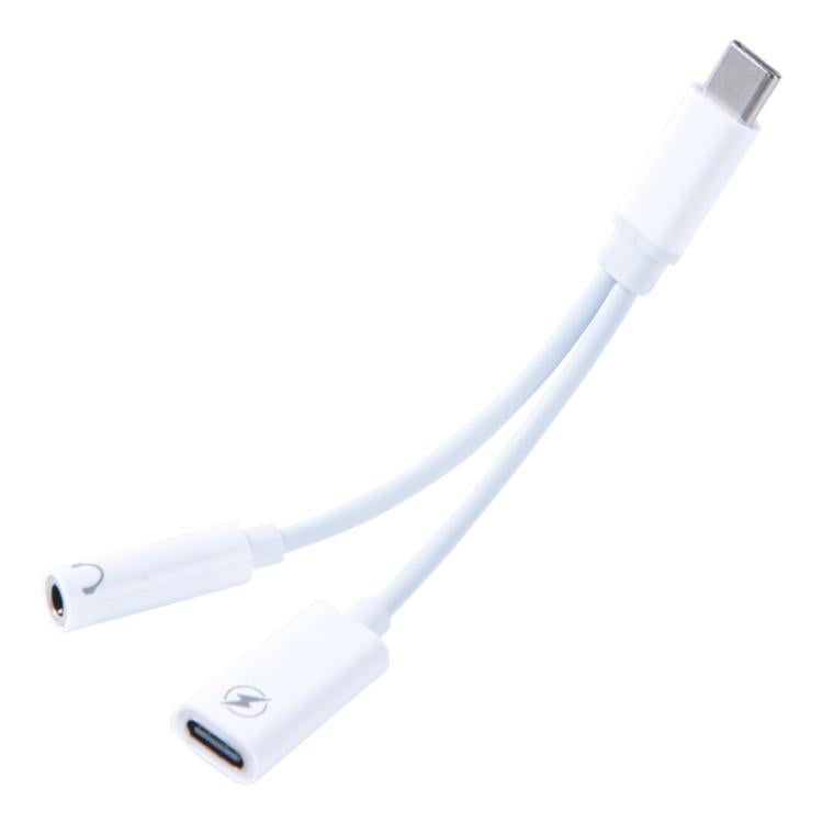 Adaptador 2 en 1 Tipo C Macho a Tipo C y Audio 3,5 mm (Blanco)