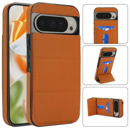 Funda de Cuero con Tres Pliegues y Ranura para Tarjetas para Google Pixel 9/9 Pro (Marrón)