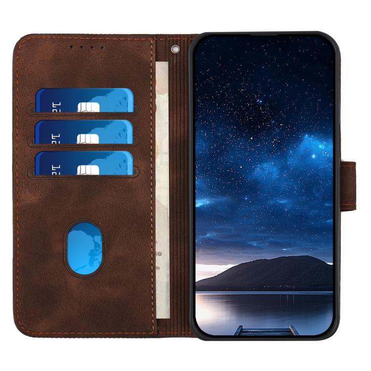 Funda de Cuero Itel S25 Ultra con Diseño Mariposa en Relieve y Cordón (Café)