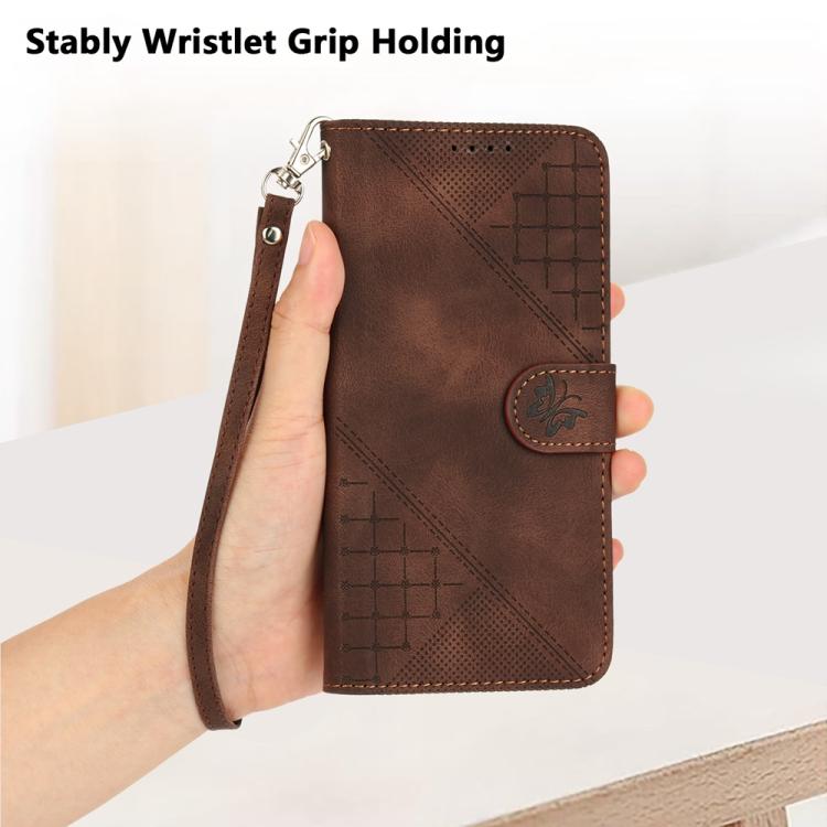 Funda de Cuero Itel S25 Ultra con Diseño Mariposa en Relieve y Cordón (Café)