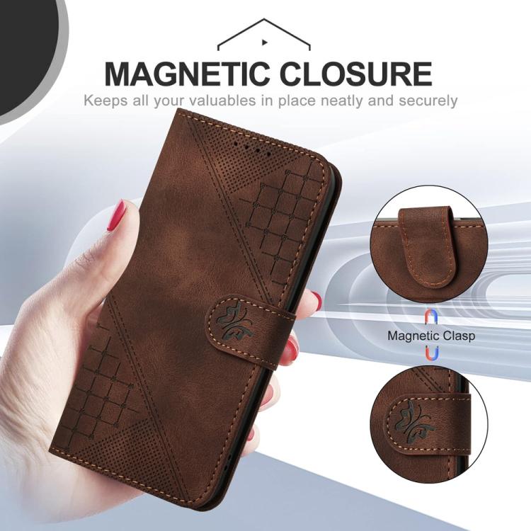 Funda de Cuero Itel S25 Ultra con Diseño Mariposa en Relieve y Cordón (Café)