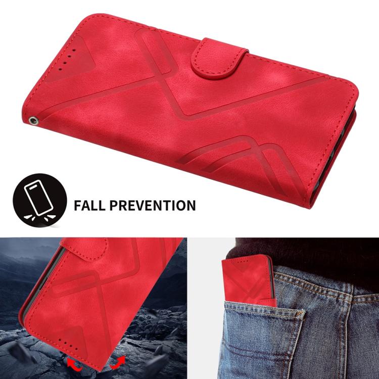 Funda Piel Sintética Itel A48 Diseño de Líneas (Roja)