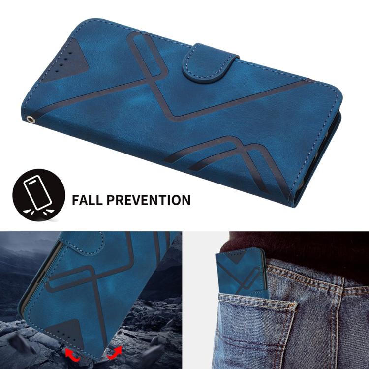 Funda de Piel Sintética para Teléfono Itel A50 con Diseño de Líneas (Azul Real)