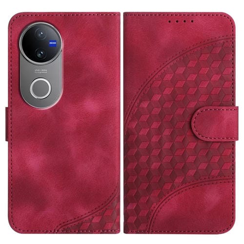 Funda de Cuero con Relieve de Cabeza de Elefante y Cordón para Vivo V50 (Rosa Rojo)