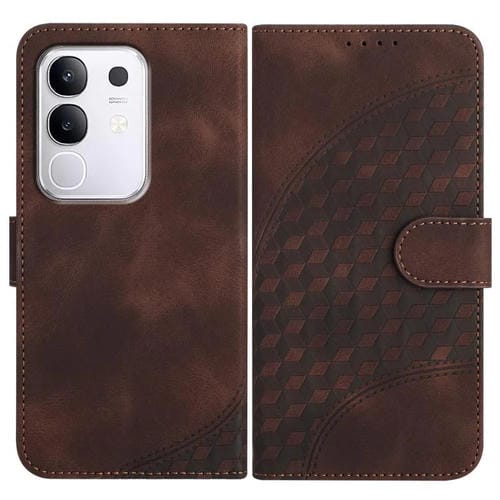 Funda de Cuero con Relieve de Cabeza de Elefante y Cordón para Vivo Y29 4G (Café)