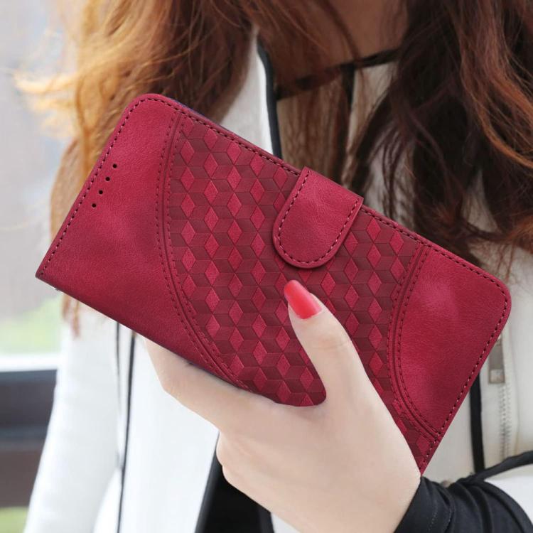 Funda de Cuero con Relieve de Cabeza de Elefante para Itel A48 con Cordón (Rosa Rojo)