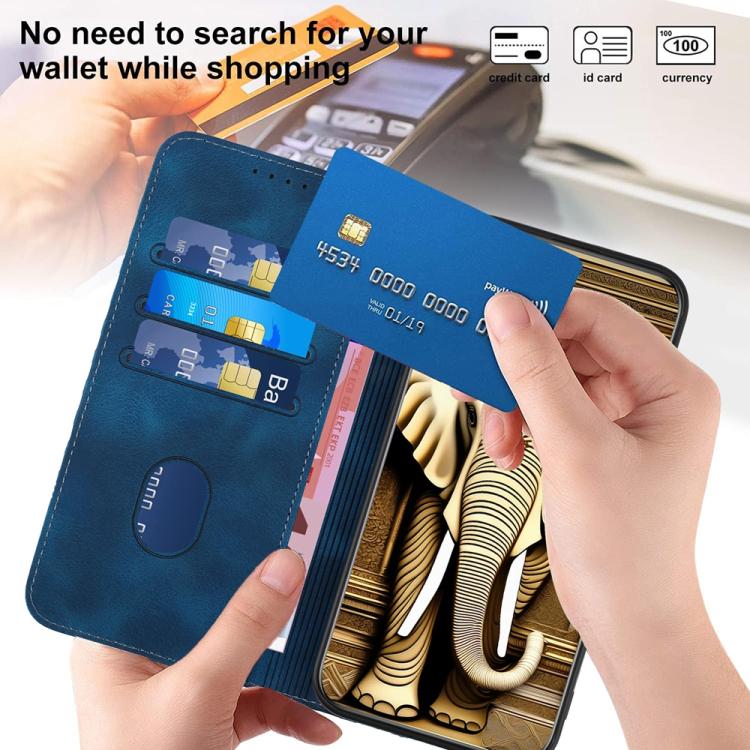 Funda de Cuero con Relieve Cabeza de Elefante para Teléfono Itel A48 con Cordón (Azul Real)