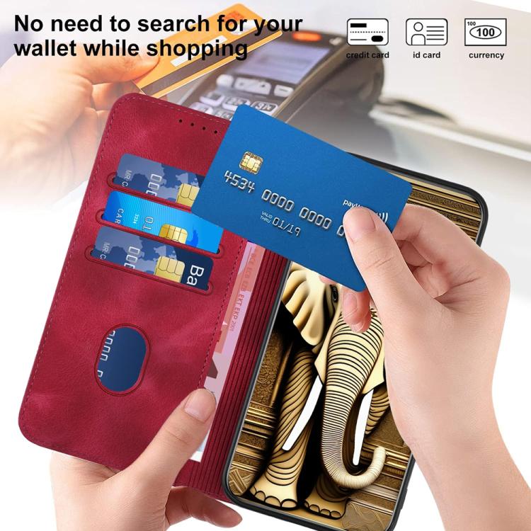 Funda de Cuero con Relieve de Cabeza de Elefante para Itel A50 con Cordón (Rosa Rojo)