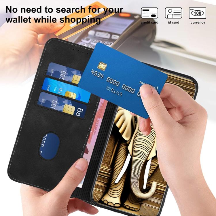 Funda de Cuero con Relieve Cabeza de Elefante para Itel S25 con Cordón (Negro)