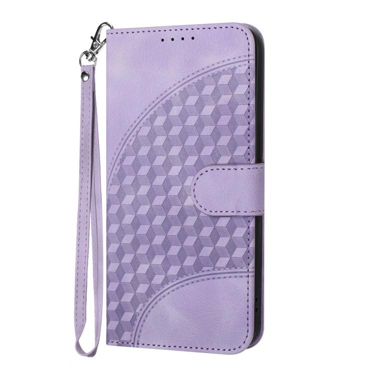Funda de Cuero con Relieve Cabeza de Elefante para Itel S25 con Cordón (Morado Claro)