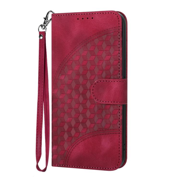 Funda de Cuero con Relieve de Cabeza de Elefante para Itel S25 Ultra con Cordón (Rosa Rojo)