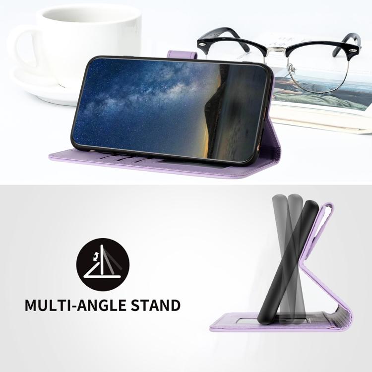 Funda de Cuero con Tapa para Teléfono Itel A50C con Relieve Flor de Datura (Morado)
