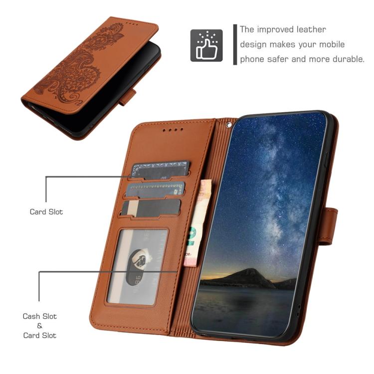 Funda de Cuero con Tapa para Teléfono Itel A80 con Relieve Flor de Datura (Marrón)