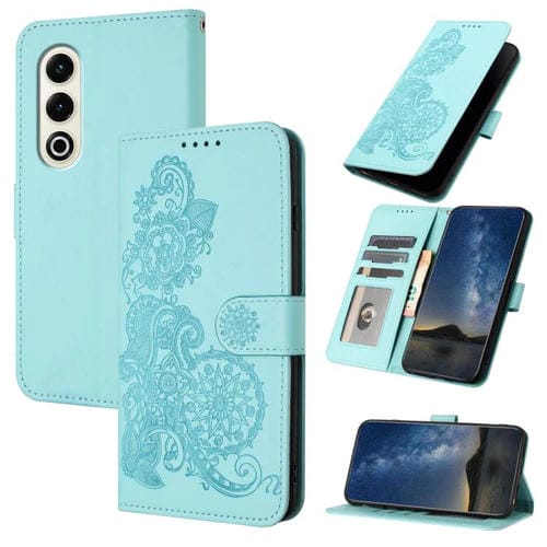 Funda de Cuero con Tapa para Teléfono Itel S25 con Diseño de Flor de Datura en Relieve (Azul Claro)