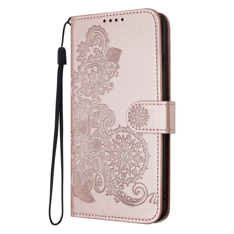 Funda de Cuero con Tapa para Teléfono Itel S25 Diseño Flor de Datura en Relieve (Oro Rosa)