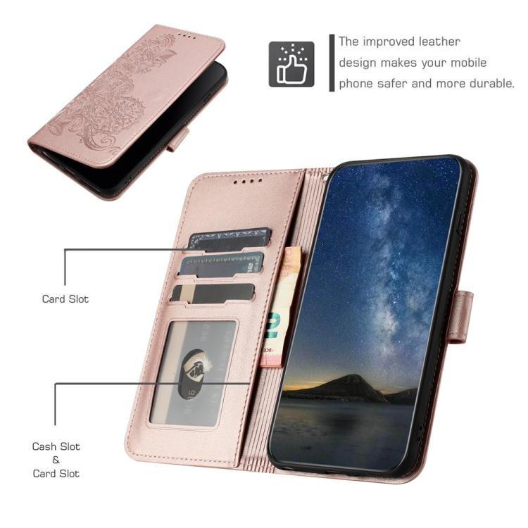 Funda de Cuero con Tapa para Teléfono Itel S25 Diseño Flor de Datura en Relieve (Oro Rosa)