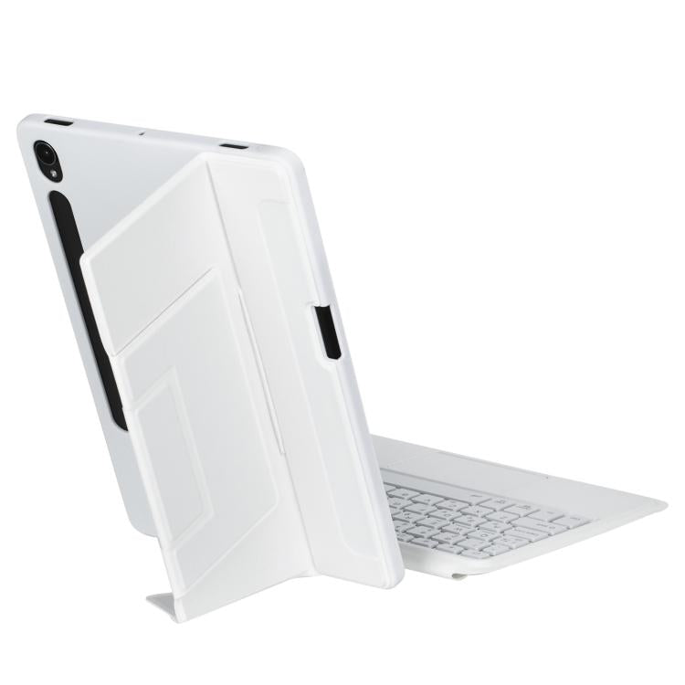 Funda de Cuero para Tableta Samsung Galaxy Tab S9 Fe/S9 con Teclado Retroiluminado Desmontable y Panel Táctil (Blanco)