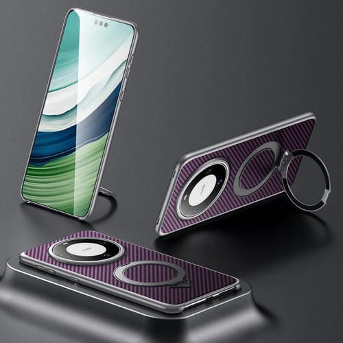 Funda para Teléfono Huawei Mate 60 con Soporte Magnético Magsafe y Textura Kevlar (Morado)