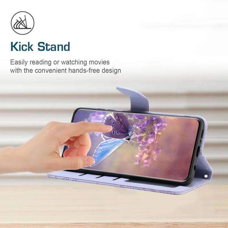 Funda de cuero con tapa y diseño de mariposas en relieve para Infinix Smart 10 4G / Tecno Pop 10 (morado)