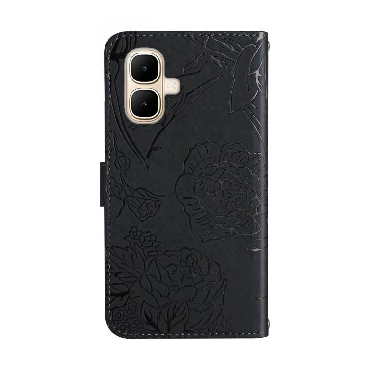 Funda de cuero con tapa y diseño de mariposas en relieve para Infinix Smart 10 4G / Tecno Pop 10 (negra)