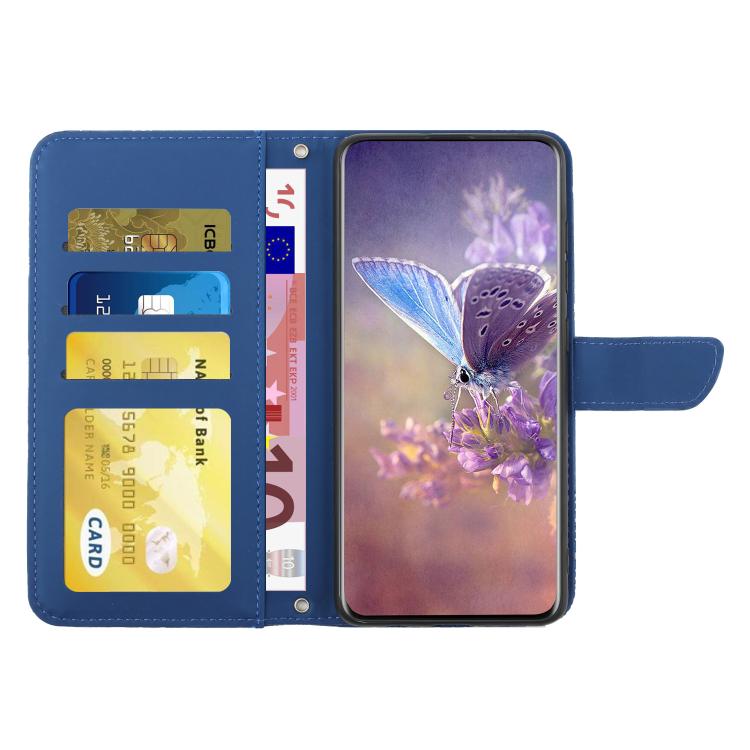 Funda de cuero con tapa y diseño de mariposas en relieve para Infinix Smart 10 4G / Tecno Pop 10 (azul)