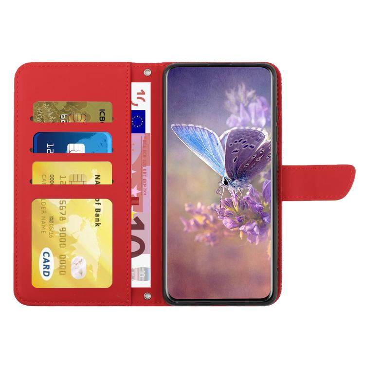 Funda de cuero con tapa y diseño de mariposas en relieve para Infinix Smart 10 4G / Tecno Pop 10 (Roja)