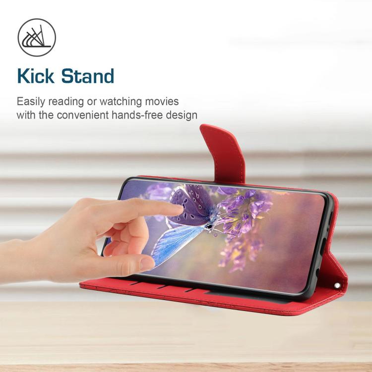 Funda de cuero con tapa y diseño de mariposas en relieve para Infinix Smart 10 4G / Tecno Pop 10 (Roja)