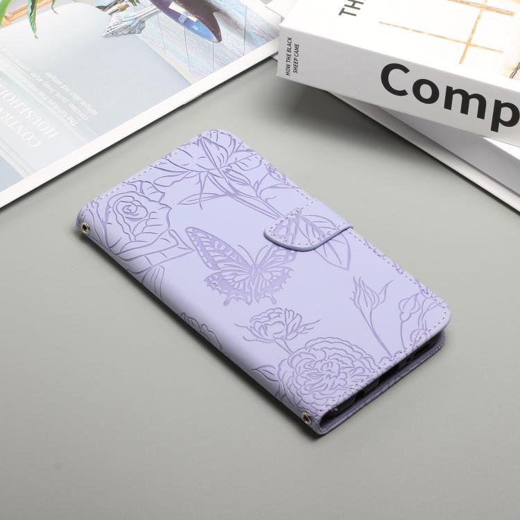 Funda de cuero con tapa y diseño de mariposas en relieve para Infinix Smart 10 Plus 4G (morado)