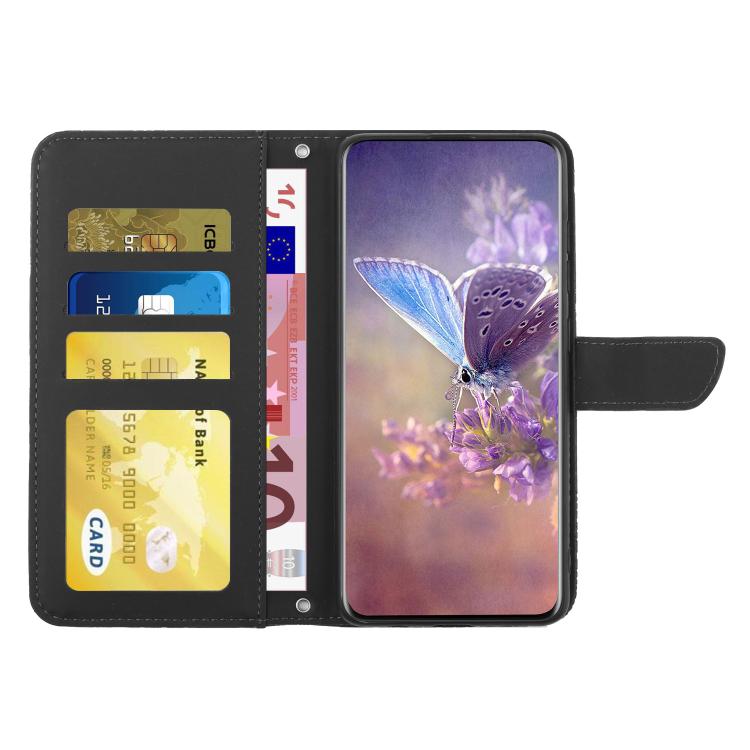 Funda de cuero con tapa y diseño de mariposas en relieve para Infinix Smart 10 Plus 4G (negra)