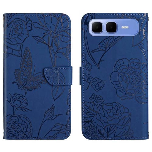 Funda de cuero con tapa y diseño de mariposas en relieve para Infinix Smart 10 Plus 4G (azul)