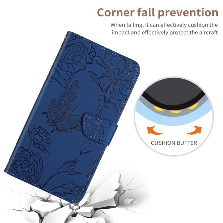 Funda de cuero con tapa y diseño de mariposas en relieve para Infinix Smart 10 Plus 4G (azul)