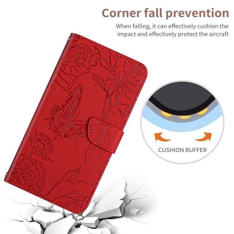 Funda de cuero con tapa y diseño de mariposas en relieve para Infinix Smart 10 Plus 4G (roja)