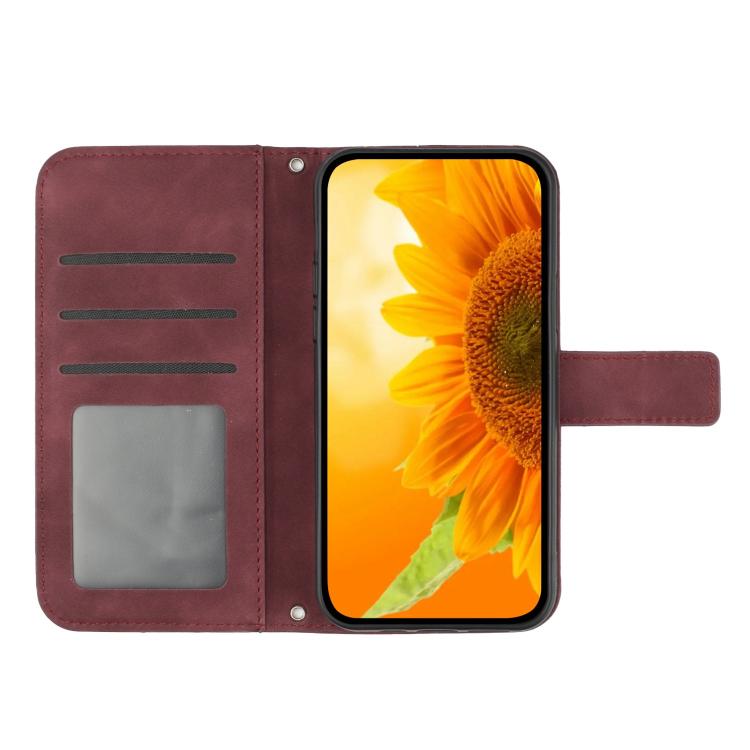 Funda de Cuero con Tapa y Cordón para Infinix Hot 50 Pro 4G con Diseño Girasol (Rojo Vino)