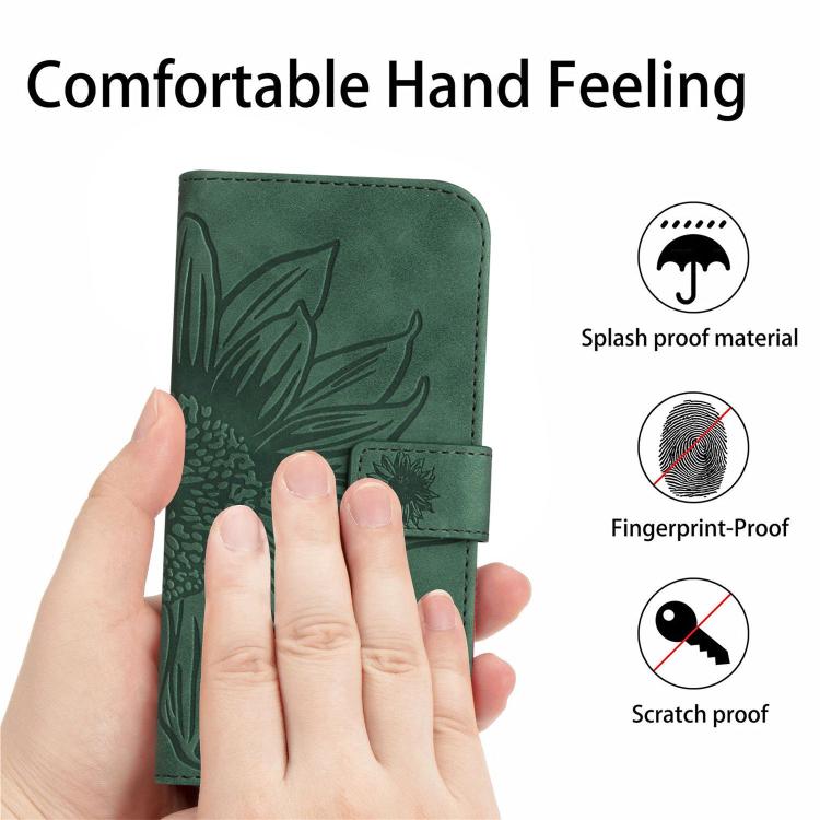 Funda de Cuero con Tapa y Cordón para Infinix Hot 50 Pro 4G con Diseño de Girasol (Verde)