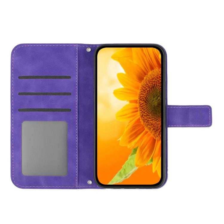 Funda de Cuero con Tapa para Infinix Hot 50 Pro 4G Diseño Girasol Cordón (Morado Oscuro)
