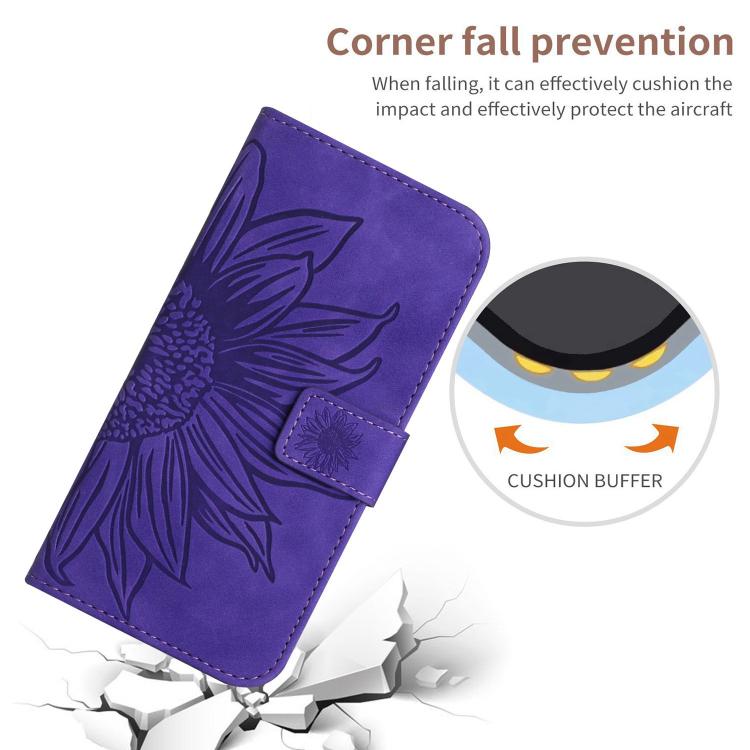 Funda de Cuero con Tapa para Infinix Hot 50 Pro 4G Diseño Girasol Cordón (Morado Oscuro)