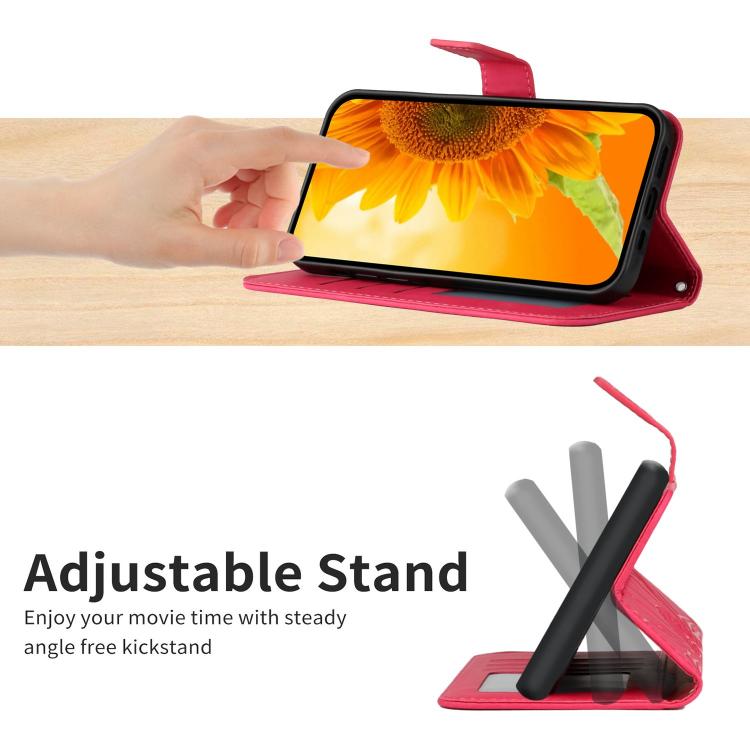 Funda de Cuero con Tapa y Cordón para Infinix Hot 50 Pro+ 4G con Diseño de Girasol (Rosa y Rojo)