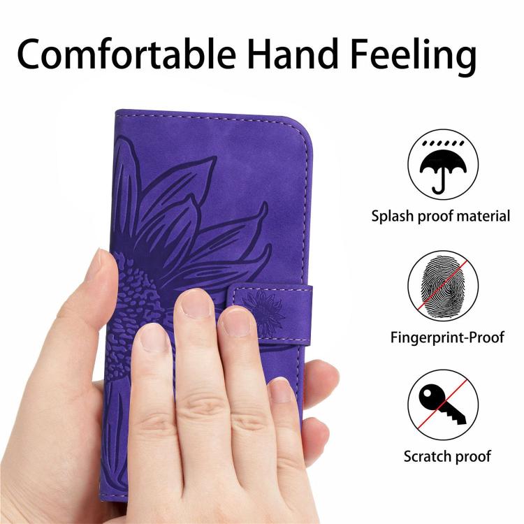 Funda de Cuero con Tapa y Cordón para Infinix Hot 50 4G Diseño Girasol (Morado Oscuro)